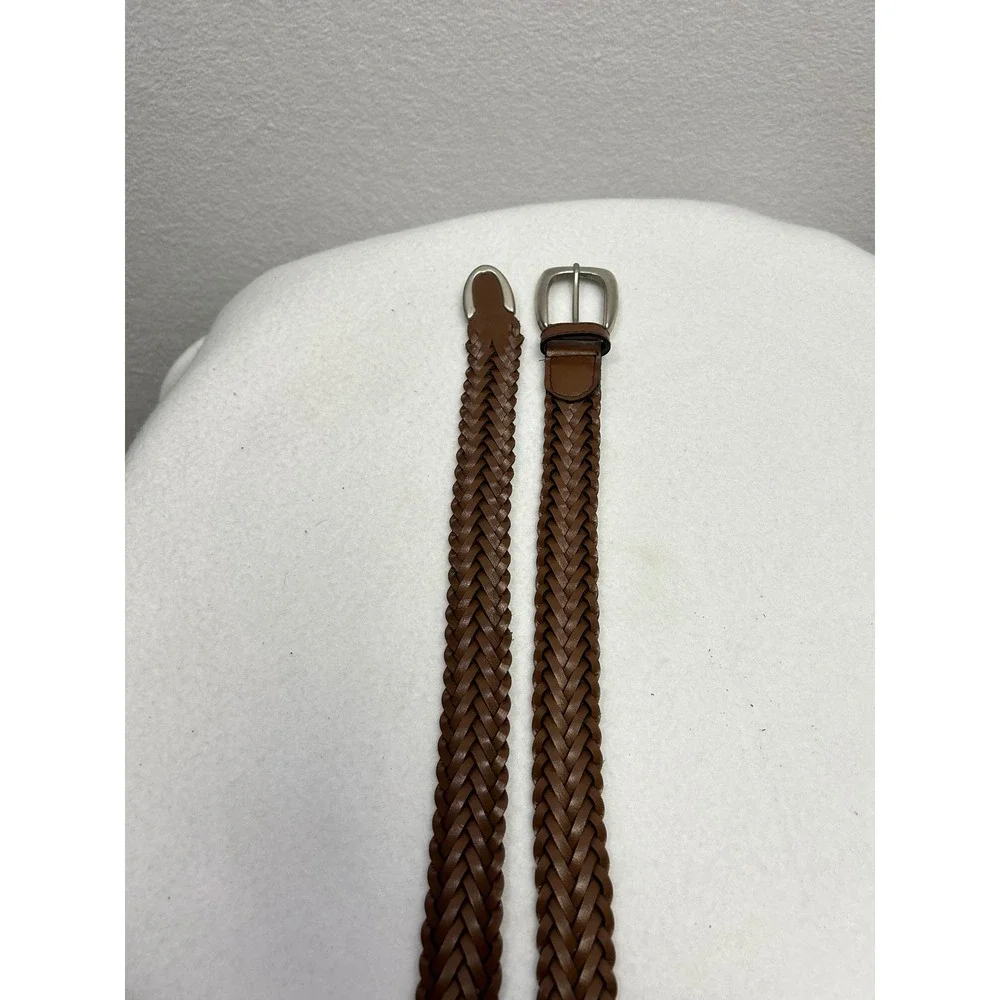 Brown Woven Leather Belt Silver Buckle Women's‎ Small